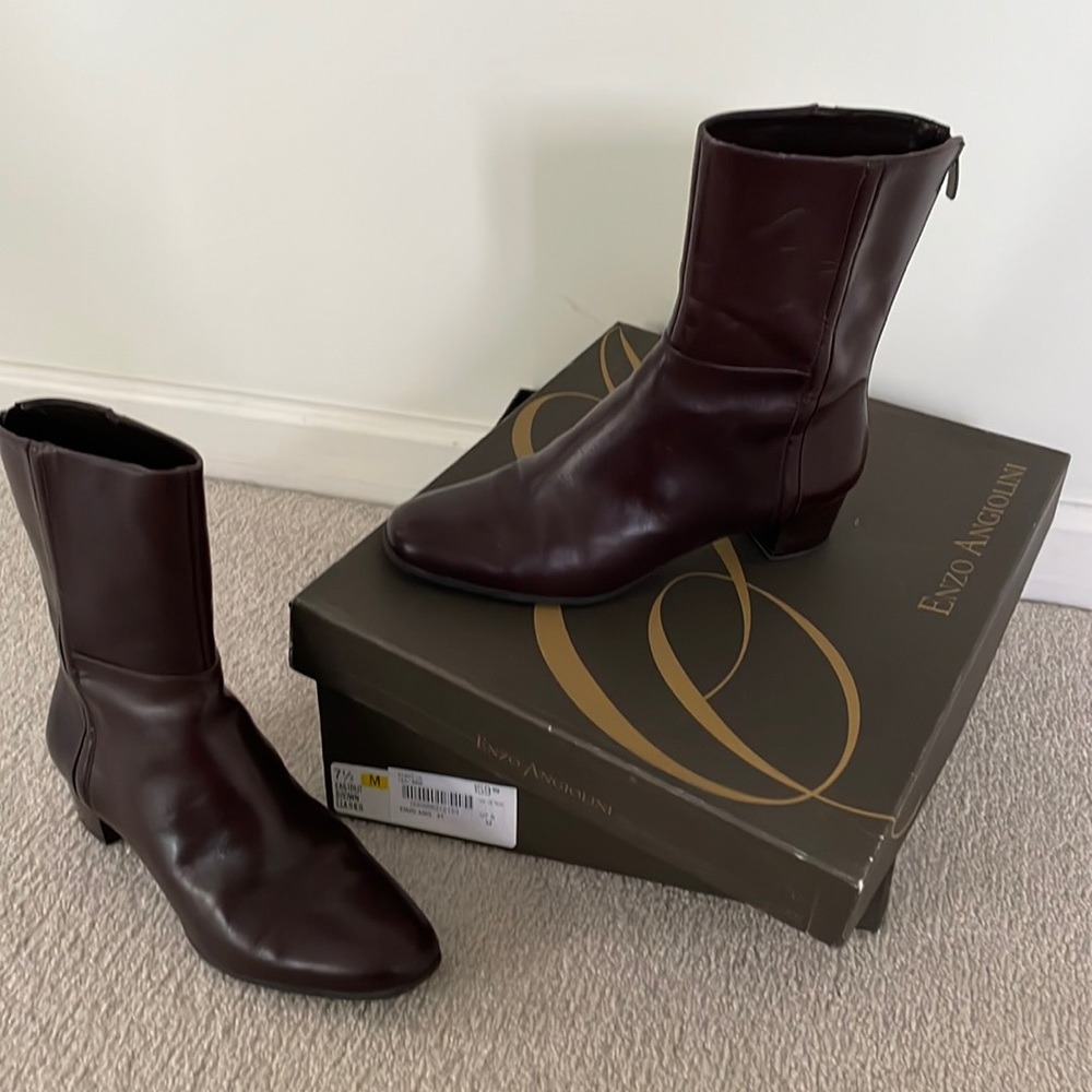 Enzo Angiolini Leather Booties Brown Size 7 1/2 M